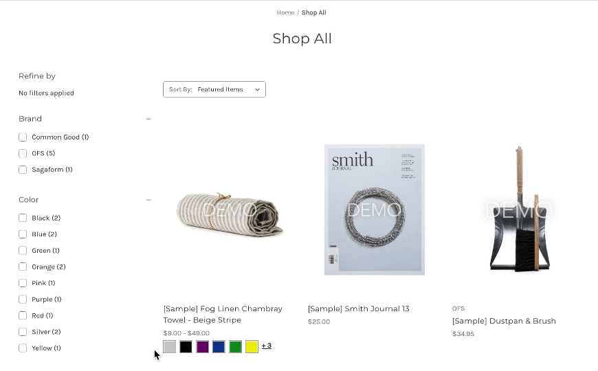Animated image demo for BigCommerce Category Swatches Add-On